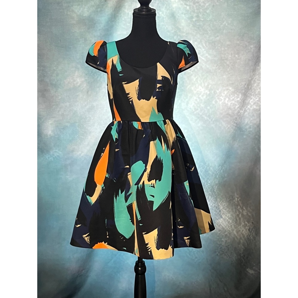 Moulinette Soeurs Anthropologie Abstract Brushstroke Fit Flare Dress Size 4‎